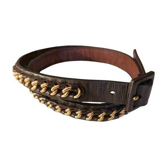 Tory Burch Accessories - Tory Burch Gold Chain Dark Brown Leather Belt Medium Women Fashion Accessory